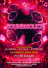 Pink Neon DJ Performance Soundholics Event A4 template