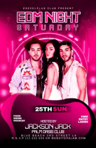 Różowy EDM Night Event Half Page Wide Template