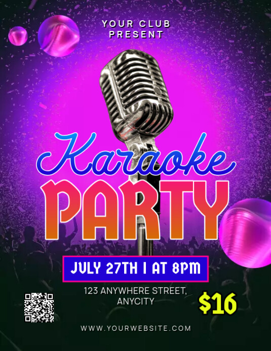 Pink Neon Karaoke Party Flyer (us Letter) Pamflet (VSA Brief) template