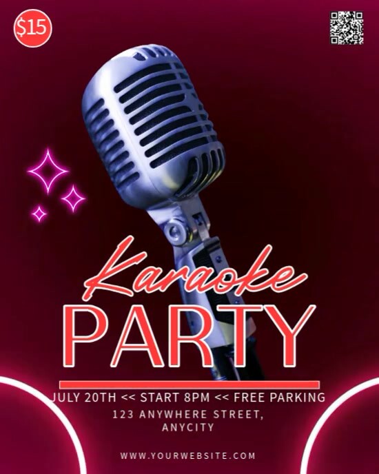 Pink Neon Karaoke Party Instagram Portrait template