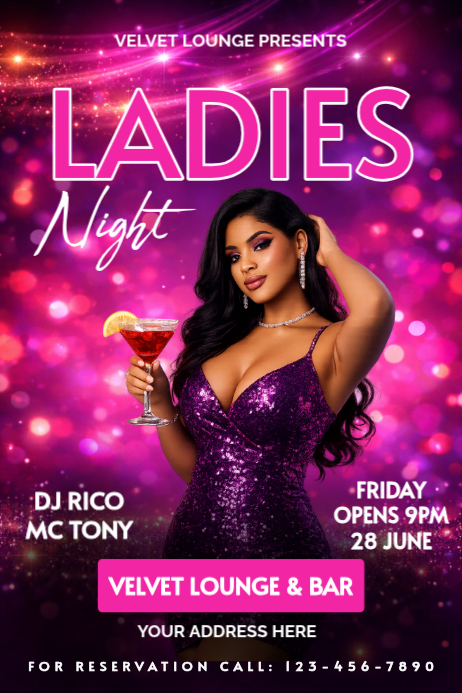 Pink Neon Ladies Night Event Poster Template | PosterMyWall