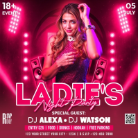 Pink Neon Ladies Night Party Square Video Vierkant (1:1) template