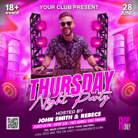Pink Neon Night Party Instagram Post template