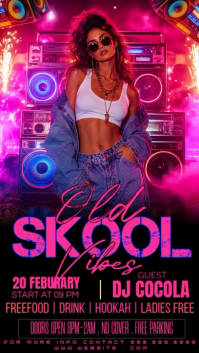 Pink Old School Party Facebook Story Template