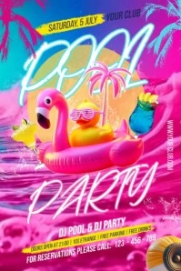 Pink Neon Pool Party Banner 4' × 6' template