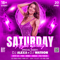 Pink Neon Saturday Night Party Square Kvadrat (1:1) template