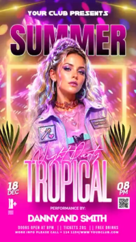 Rosa Tropical Night Party เรื่องราวบน Instagram Template