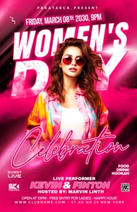 Pink Neon Womens Day Party Half Page Wide Media Página Ancho template