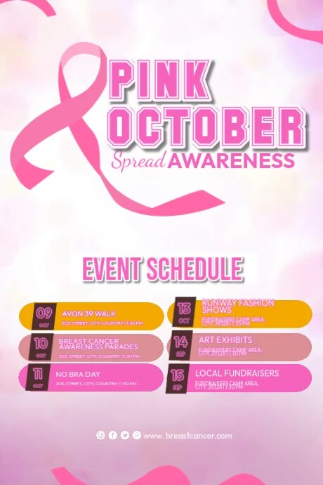 Pink October Event Schedule Template | PosterMyWall