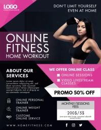 Pink Online Fitness Workout Regime Flyer Adve Volante (Carta US) template