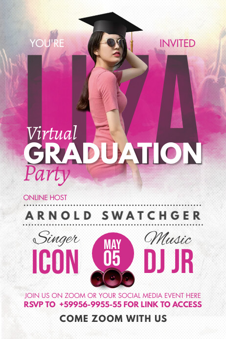 Pink Grad Invite Template Pink Online Grad Party Invite Poster Template | PosterMyWall