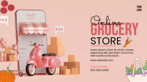 Pink Online Grocery Store Ad Template Twitter Post