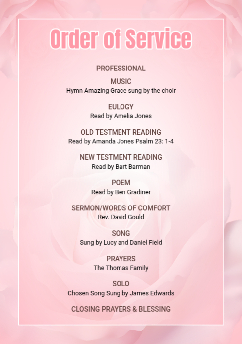 Pink Order of Service A5 Template | PosterMyWall