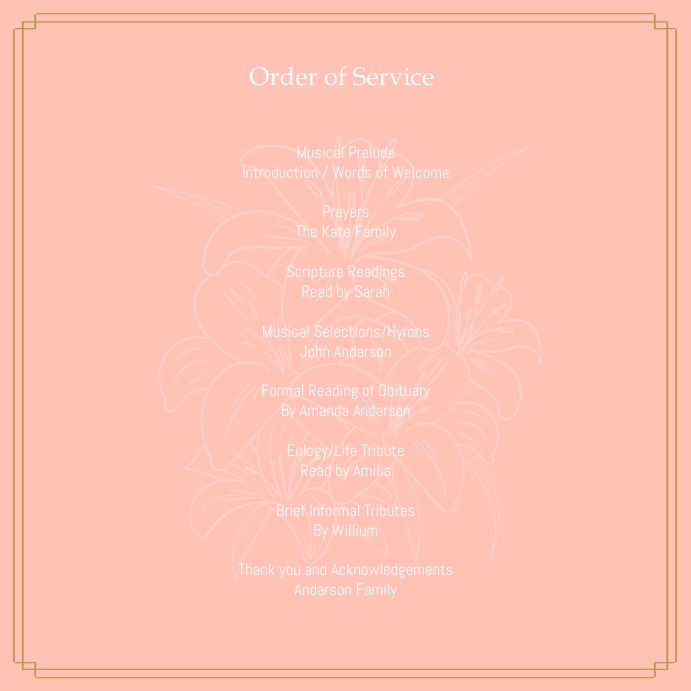 Pink Order Help Button Pink Order of Service template | PosterMyWall