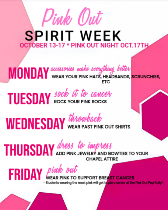 Pink Out Spirit Week Poster | Breast Cancer Awareness School Event ...
