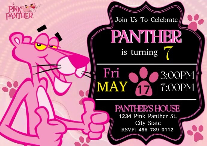 Pink Panther | Birthday Invitation A4 template