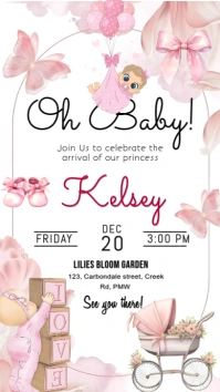 Pink Pastel Baby Girl Shower Invitation  Instagram Story template