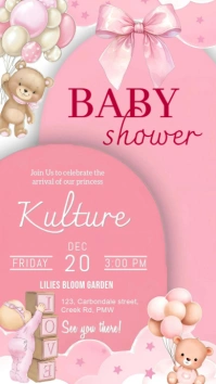 Pink Pastel Baby Girl Shower invitation Instagram Story template