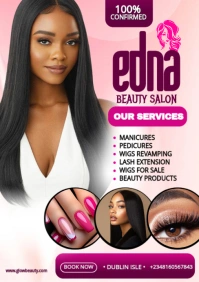 Pink Pastel Beauty Salon Flyer Design A5 template