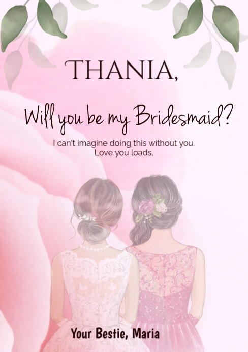 pink Pastel Bridesmaid Card A5 template