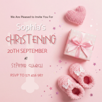 粉色 Christening Invitation โพสต์บน Instagram Template