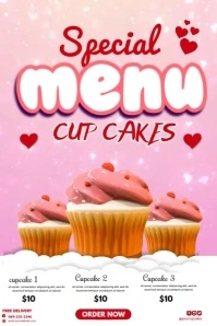 Pink Pastel Cupcakes Menu Poster Плакат template