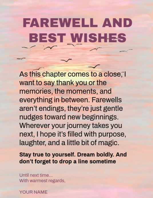 Pink Pastel Farewell And Best Wishes Card Template Flyer (us Letter) Pamflet (VSA Brief)