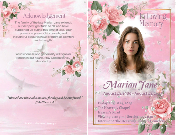 Copy of Pink Pastel Floral Funeral booklet cover (us Letter) | PosterMyWall