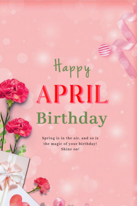 Pink Pastel Happy Birthday April Poster Cartaz template