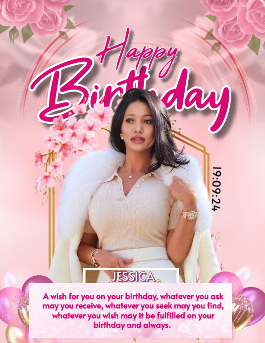 Pink Pastel Happy Birthday Wishes Flyer (us L template