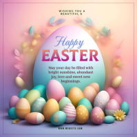 Pink Pastel Happy Easter Eggs Celebration Square | Colorful Easter Sunday Greeting Template Vierkant (1:1)