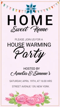 Pink Pastel House Warming Invitation Digital Ekran reklamowy (9:16) template
