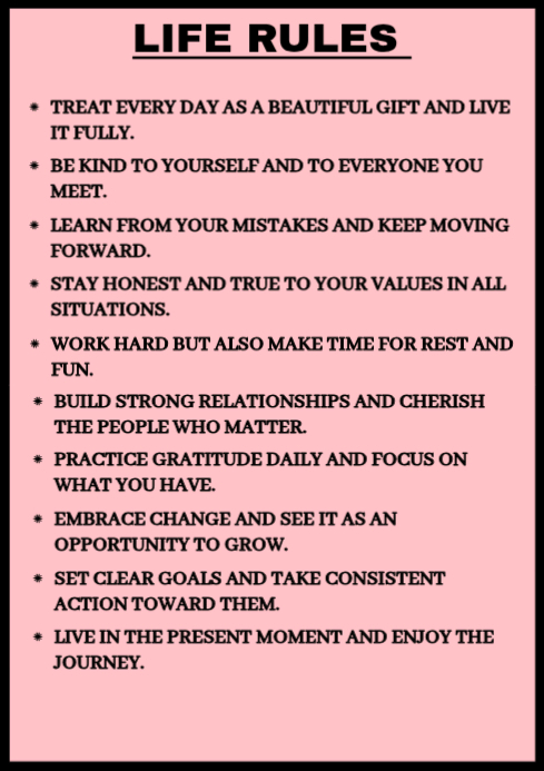 Pink Pastel Life Rules A4 Template | PosterMyWall