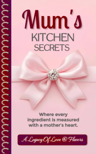 Pink Pastel Mum's Kitchen Secrets Cookbook Cover Kindle/Book Covers | Recipe Book Cover Template For