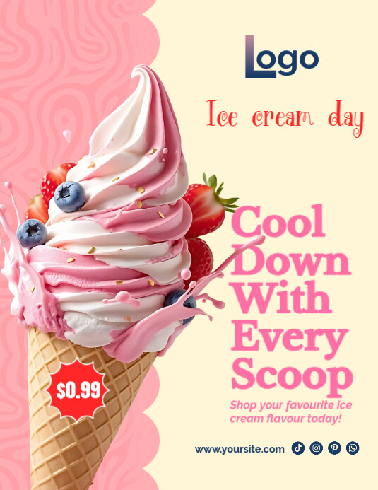 Pink Pastel National Ice Cream Day Promotional Advert  Flyer (us Letter) template