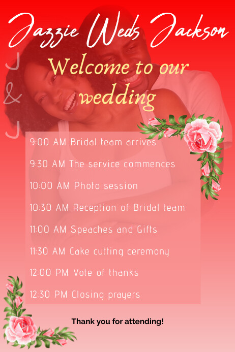 Pink Pastel Red And Pink Wedding Program Post Templat | PosterMyWall