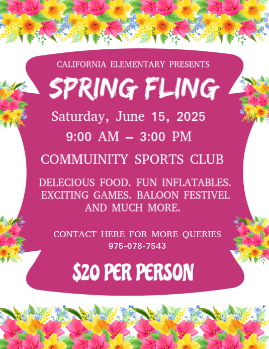Pink Pastel Spring Fling Flyer (us Letter) Template | PosterMyWall