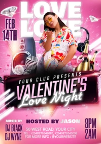 Pink Pastel Valentine's Day Party Flyer A5 template