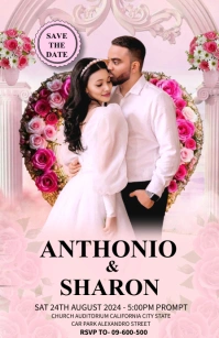 Pink Pastel Wedding And Engagement Invitation Tabloid template