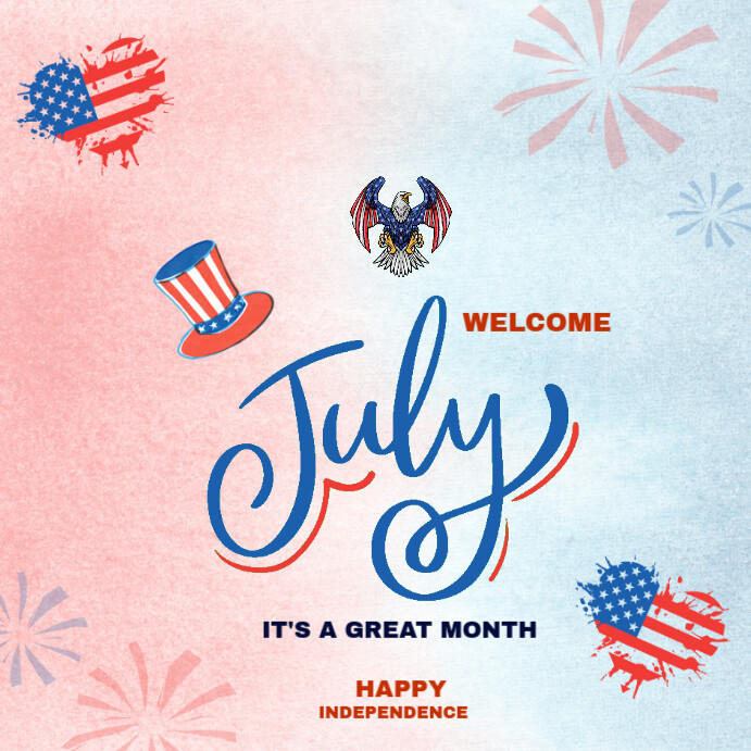 Pink Pastel Welcome July/4th July Instagram Post template