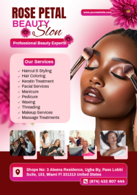 Merah Muda Beauty Salon Services A4 Template
