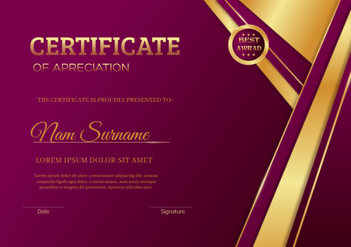 Pink Professional Certificate Of Achievement A4 template
