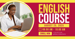 Pink Professional English Course Facebook Shared Image template