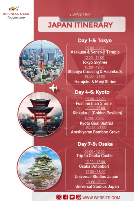 Pink Professional Japan Itinerary  Poster template