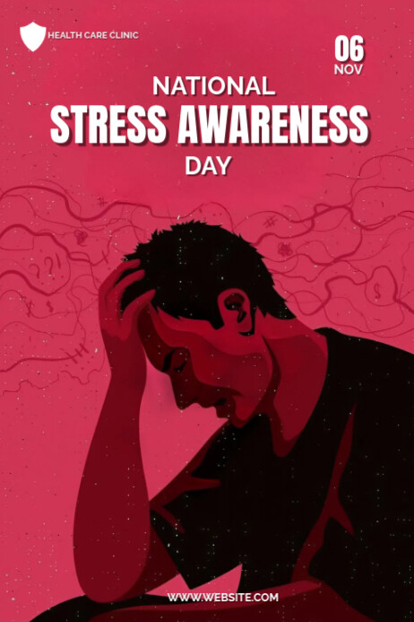 Pink Professional National Stress Awareness Day Poster Template ...