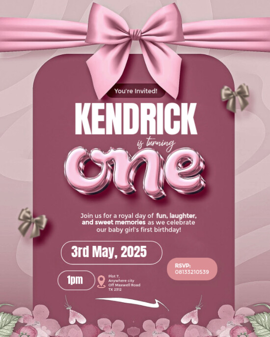 Pink Professional One Year Birthday Party  Instagram Portrait template