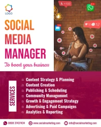 Pink Professional Social Media Manager Poster Design Instagram Portrait template