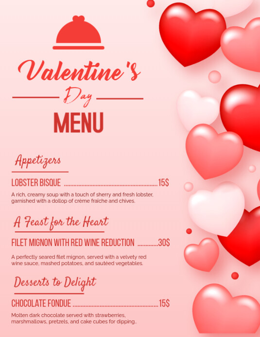 Pink Professional Valentine's Day Menu Flyer (us Letter) Template Pink Professional Valentine's Day Menu Flyer (us Letter) Template