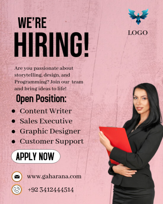 Pink Professional We Are Hiring Join Our Team  Instagram Portrait template