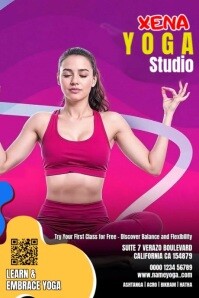 Pink Professional Yoga Studio – Free Trial Class For Inner Peace & Strength Poster template